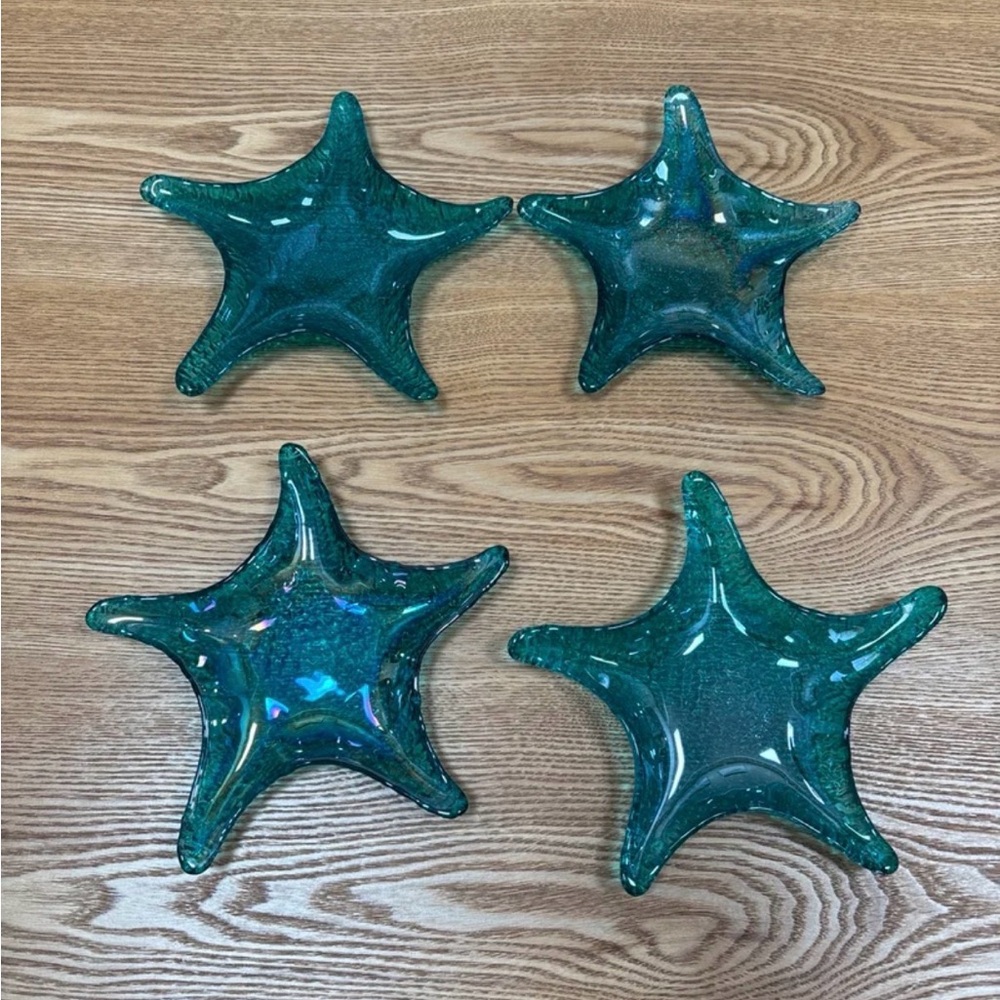 Coastal Home Decor Starfish glass dish set of 4 in Sea Green